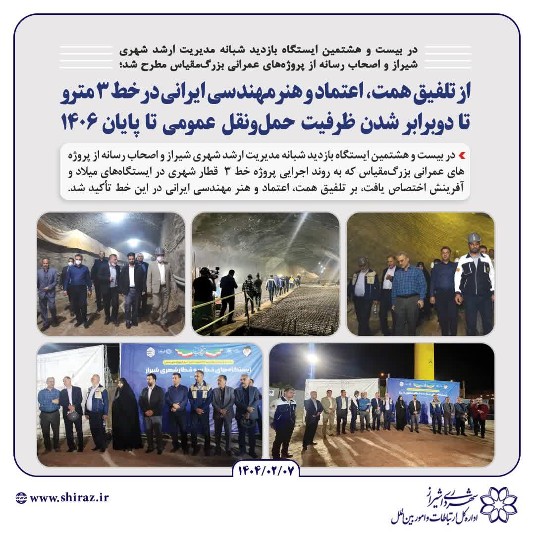 از تلفیق همت، اعتماد و هنر مهندسی ایرانی در خط ۳ مترو تا دوبرابر شدن ظرفیت حمل‌ونقل عمومی تا پایان ۱۴۰۶